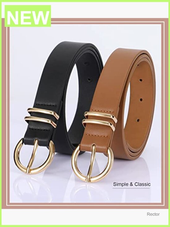 2 Pack Faux Leather Belts for Jeans Dresses Gold Buckle Ladies Belt main image 5